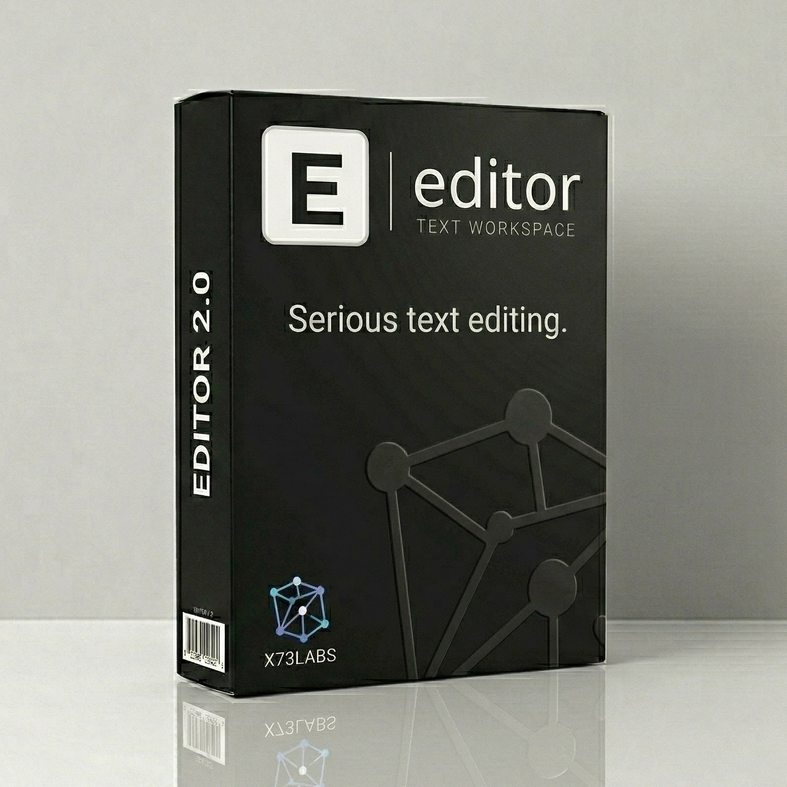 Editor product package concept with interface artwork on the front face